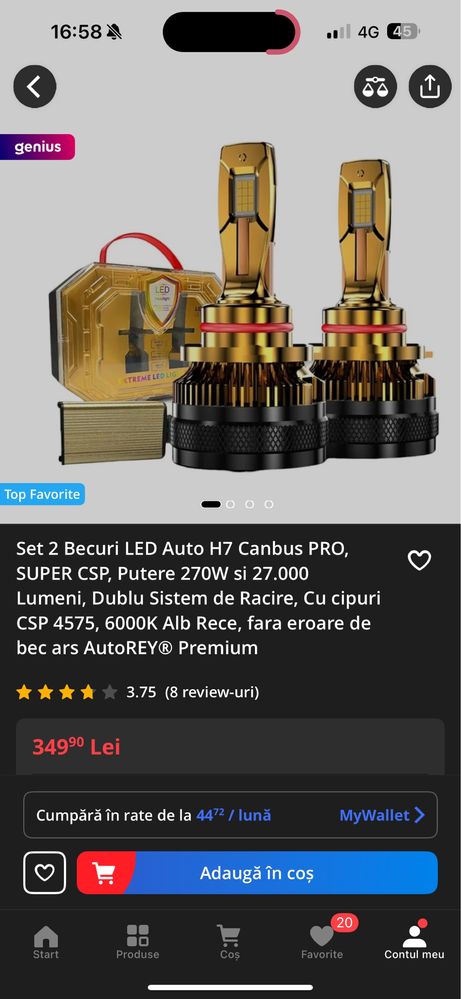 Set 2 Becuri LED Auto H7 Canbus PRO, 270W, 27.000 lumeni, 600k AlbRece