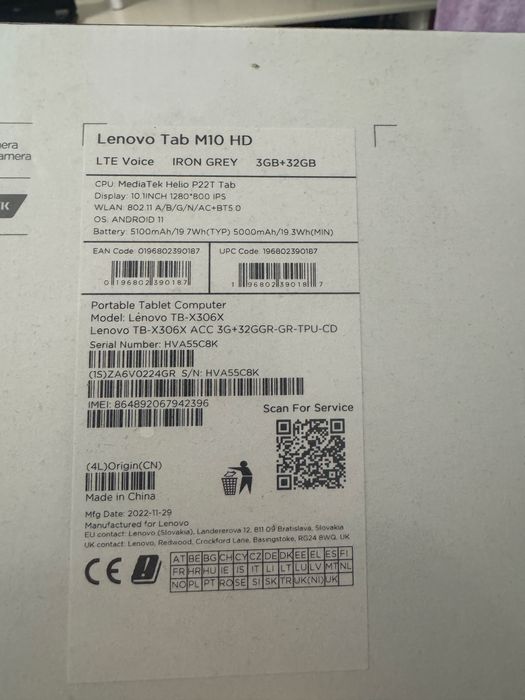 Tableta Lenovo Tab M10 HD 2nd Gen - SIM 4G+Wi Fi