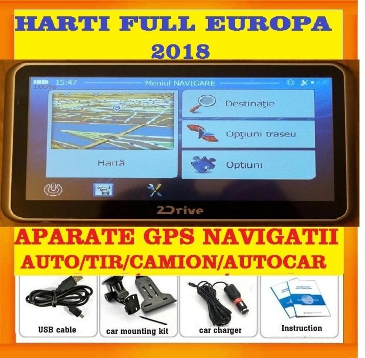 GPS Auto Navigatie 7" HD GPS AUTO GPS TIR CAMION 256ram,Europa 2024