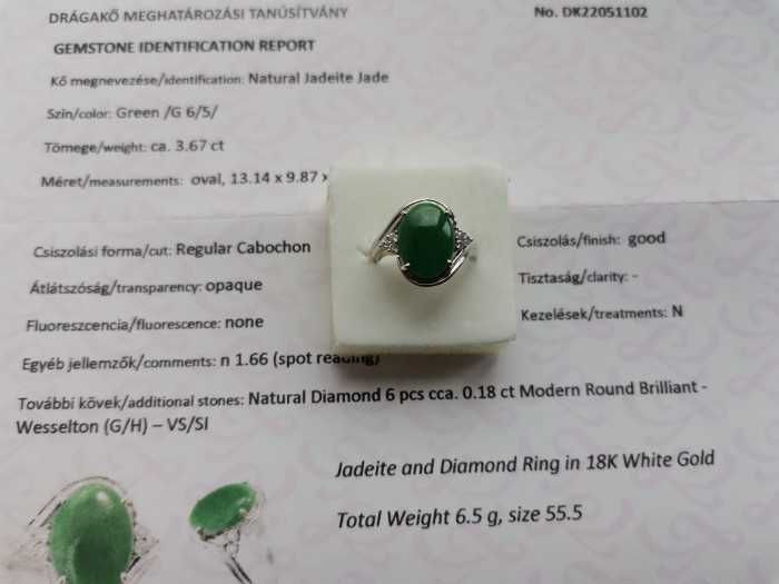 inel aur alb 18k cu jadeit jad diamante CERTIFICAT