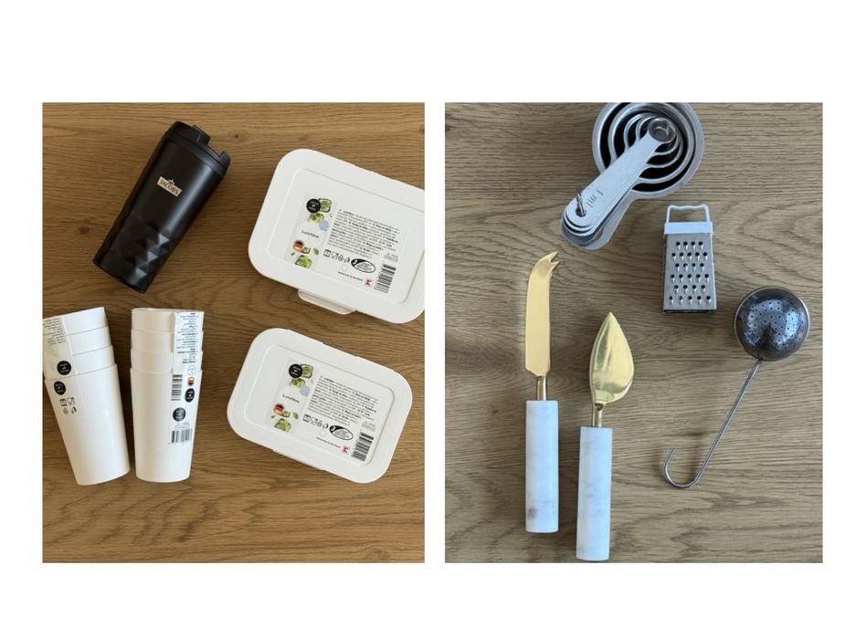 Кутии за храна, термо чаша, ножове за сирена, мерителни лъжички, ренде