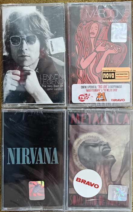 Nirvana , Metallica , Lennon , Maroon 5 , casete sigilate cu muzică