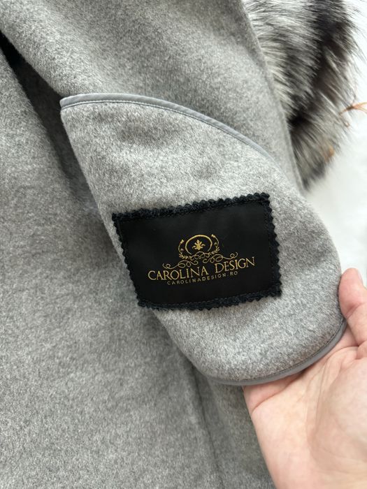 Vand palton lana de alpaca cu blana naturala de vulpe argintie