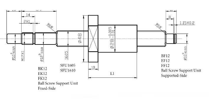 Surub cu bile 1204, 1605 , 350-1500mm pentru CNC, utilaje automatizari