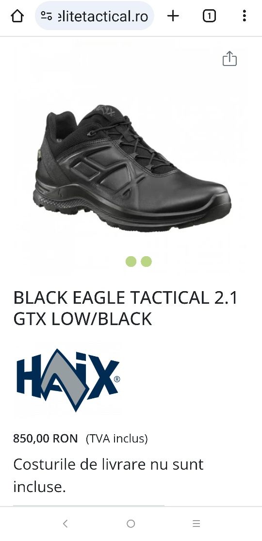 Pantofi HAIX Black eagle Tactical 2.1 Low/Black gtx marimea 44,   0 km