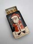 Cutie chibrituri mari cu design Mos Craciun, capac ceramica, vintage