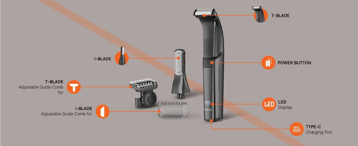 MAXGROOM Двустранен тример за косми по тялото и лицето за мъже, 2-в-1