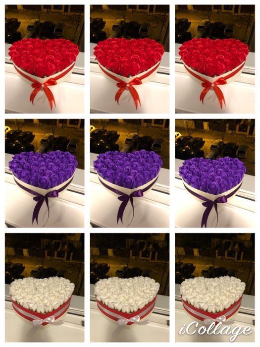 Cutie in forma de inima cu trandafiri sapun diverse culori la comanda