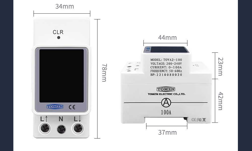 Contoare monofazate noi de energie electrica, TOMZN, 80-270V, 100A, LE