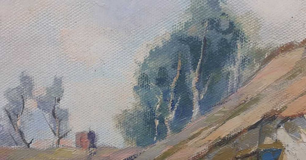 Tablou vechi - curte cu pasari domestice - semnat Baesu