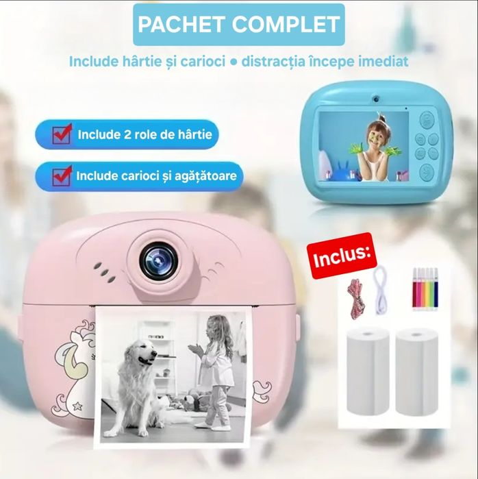 Cameră Foto&Video cu Imprimantă termică. Muzică/Jocuri. Include hârtia