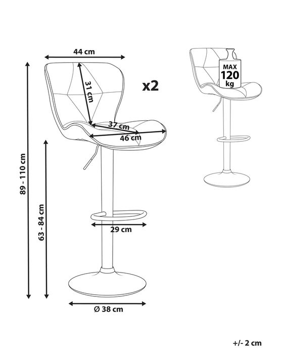 NOU Set 2 scaune bar "VALETTA", piele ecologică, bej
