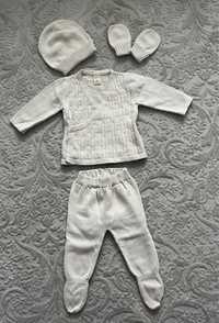 Costum/set din bumbac tricotat bej - bebe 0 - 3 luni