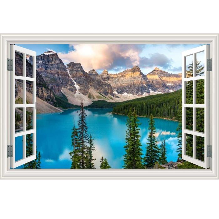 Lichidare-51% Fototapet tip fereastra spre munti = 135X90 CM = 90 LEI
