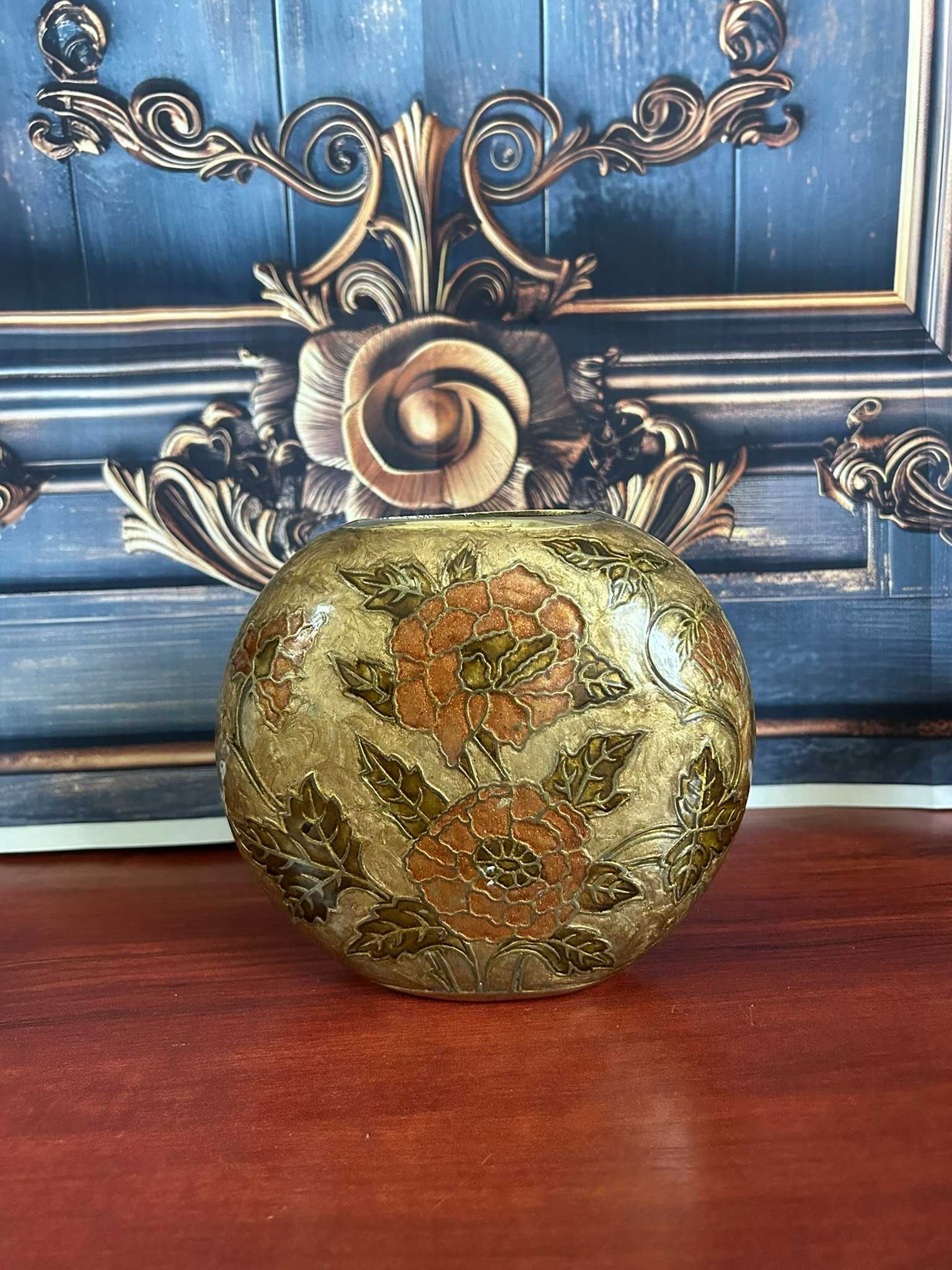 DN701 vaza cloisonne alama 740g 14cm h si ~15 cm latime superba