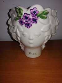 Vaza ceramica vintage alb flori mov forma cap de femeie Rosa Ljung
