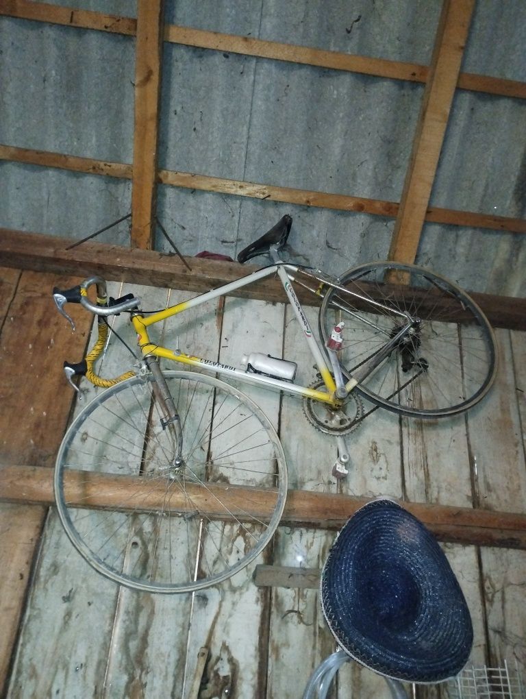 Bicicleta foarte antică, coarne, lopătar