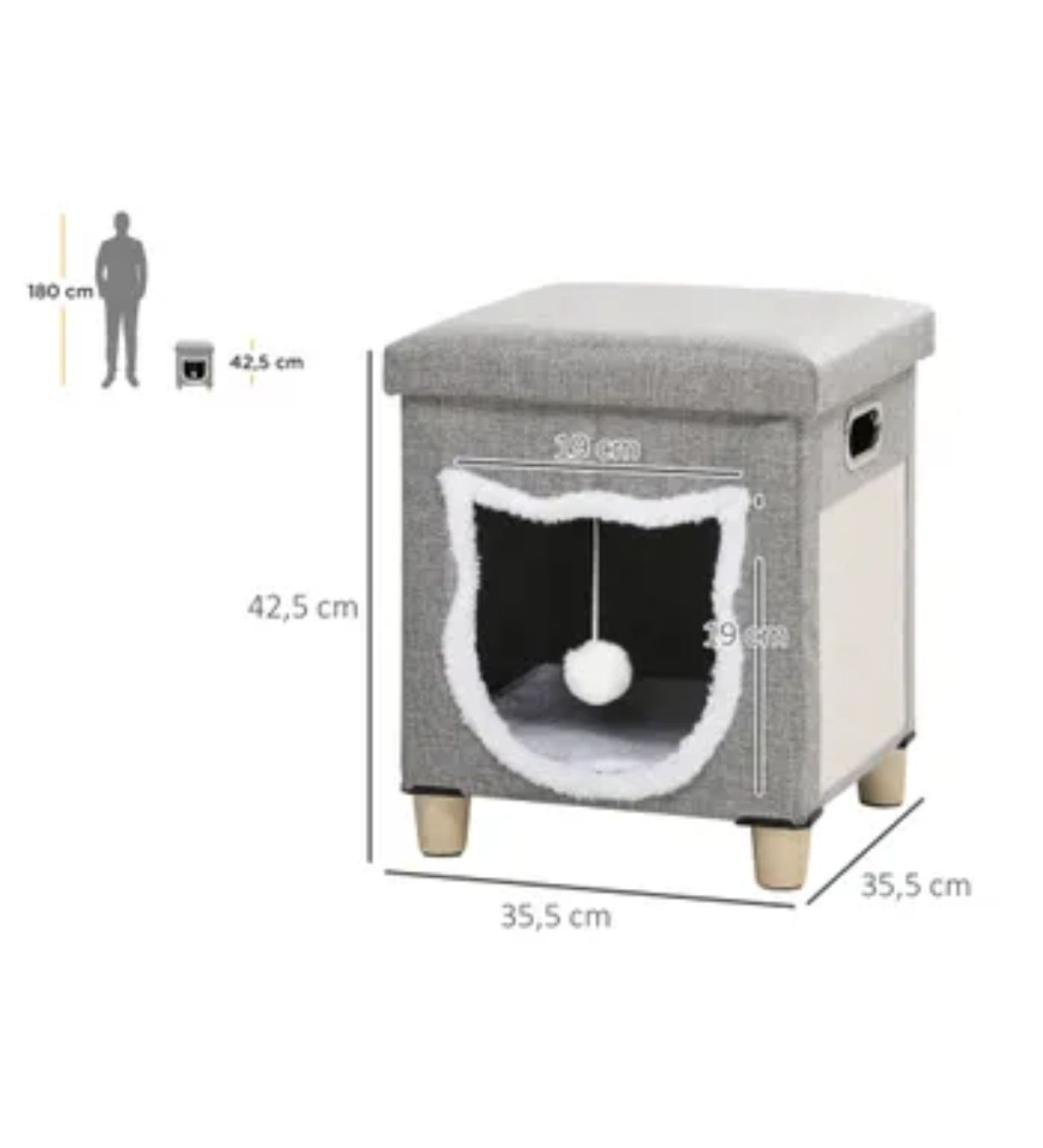 Котешка къща PawHut Сив MDF, с (100% полиестер), плюш и сизал