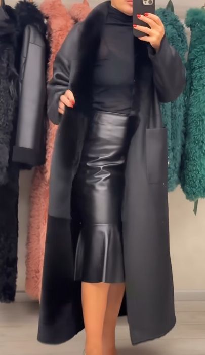 Дубленка с кожанным ремнем, натуральный МЕХ, Мерина