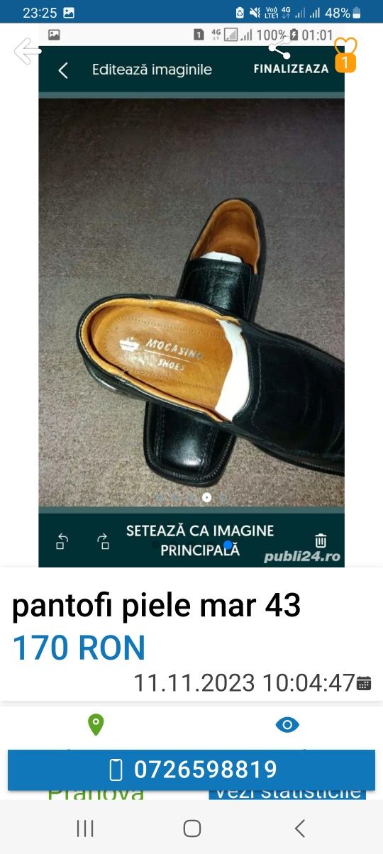 Vind pantofi piele mar 43 negri