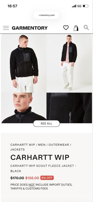 Carhartt Prentis Scout Full Zip Black Sherpa Fleece Jacket Men’s L