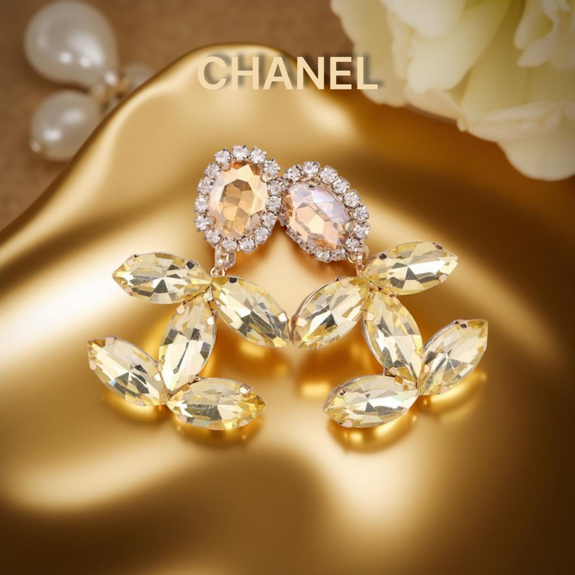 сини обеци Шанел големи с камъни лъскави зелени розови топ лукс Chanel