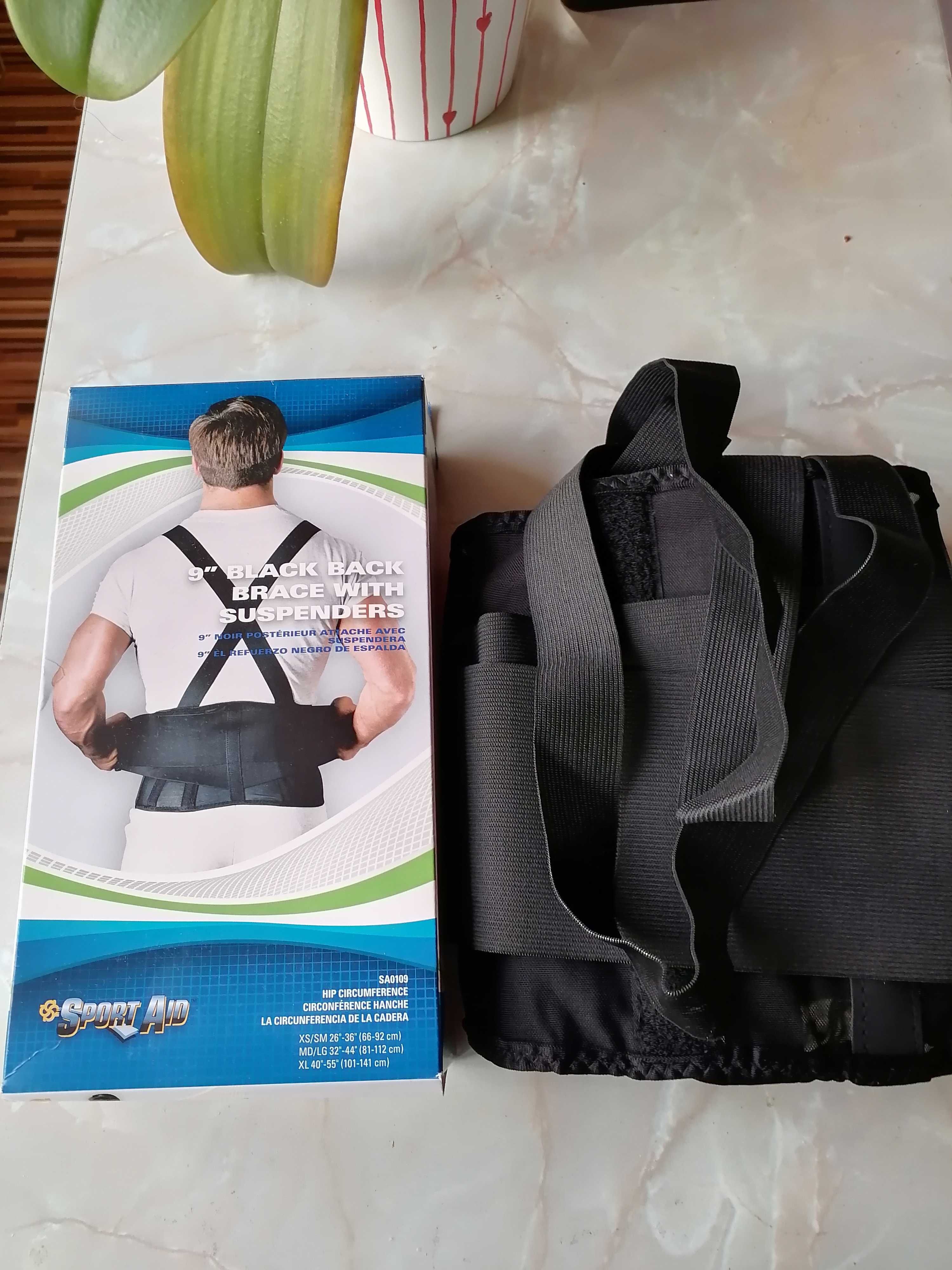 Sport Aid Black Back Brace with Suspenders, 9 in