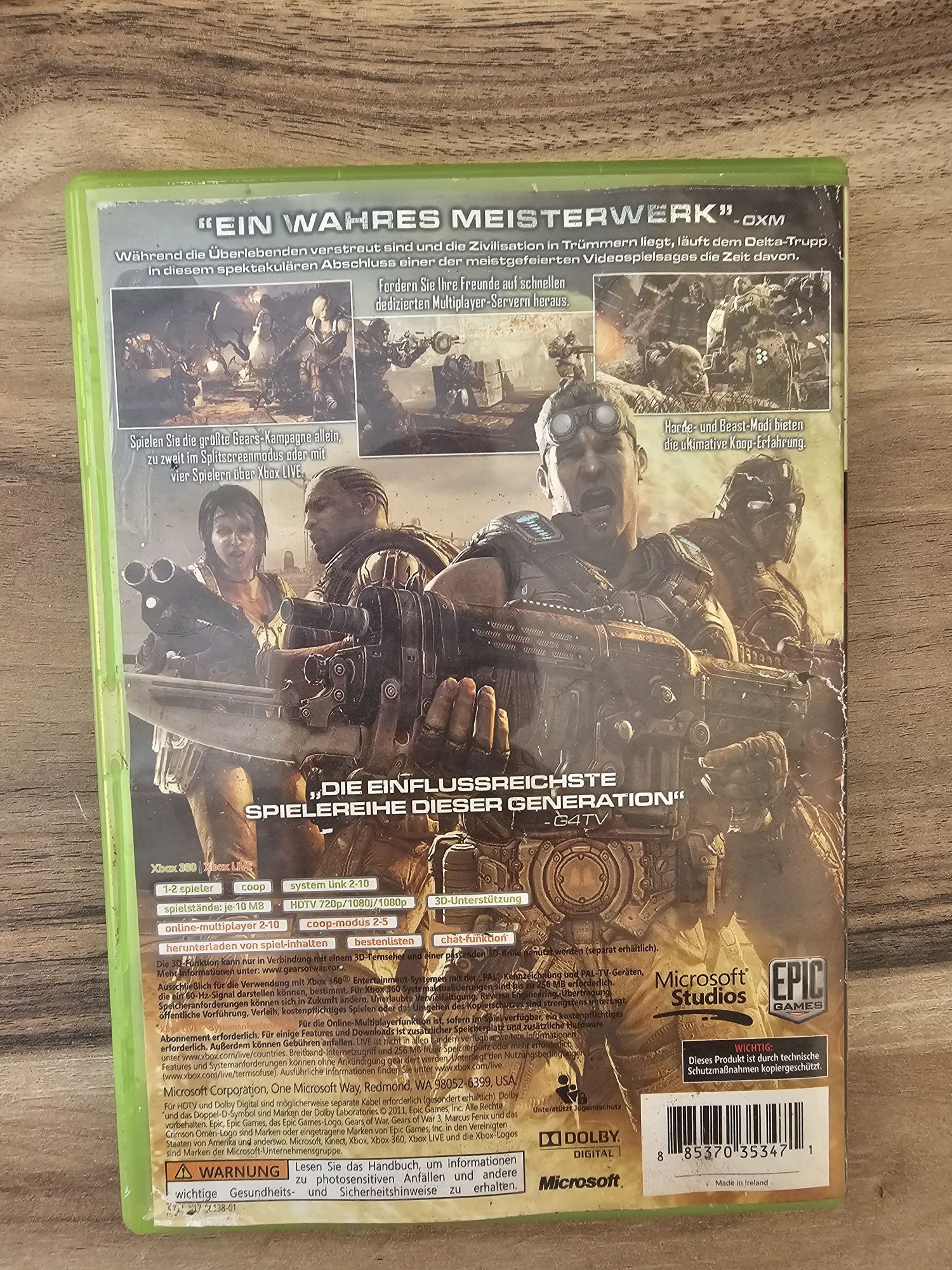 Gears of War 3 за Xbox 360–Отлично състояние, оригинална кутия и диск