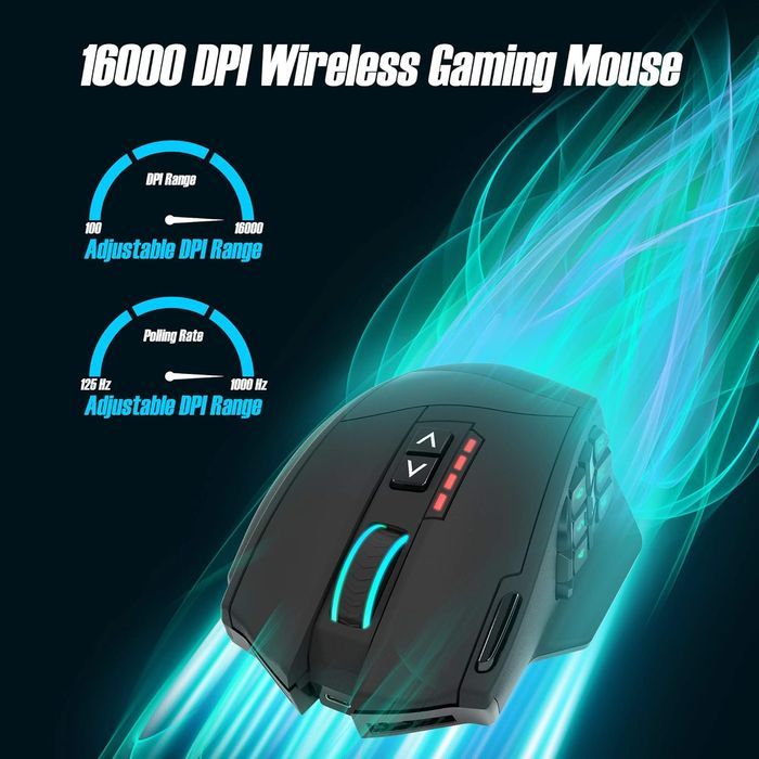 Mouse wireless gaming MMO cu iluminare RGB, fara lag, 16 butoane