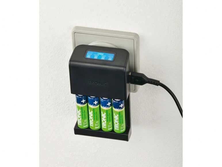 Încărcător de baterie cu 4 acumulatori TRONIC cu indicator LCD nou