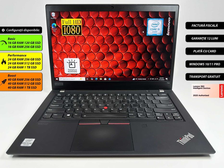 Laptop Lenovo T14 G1 i5-10310 16gb ram 14 inch FHD Slim Garantie 1 an