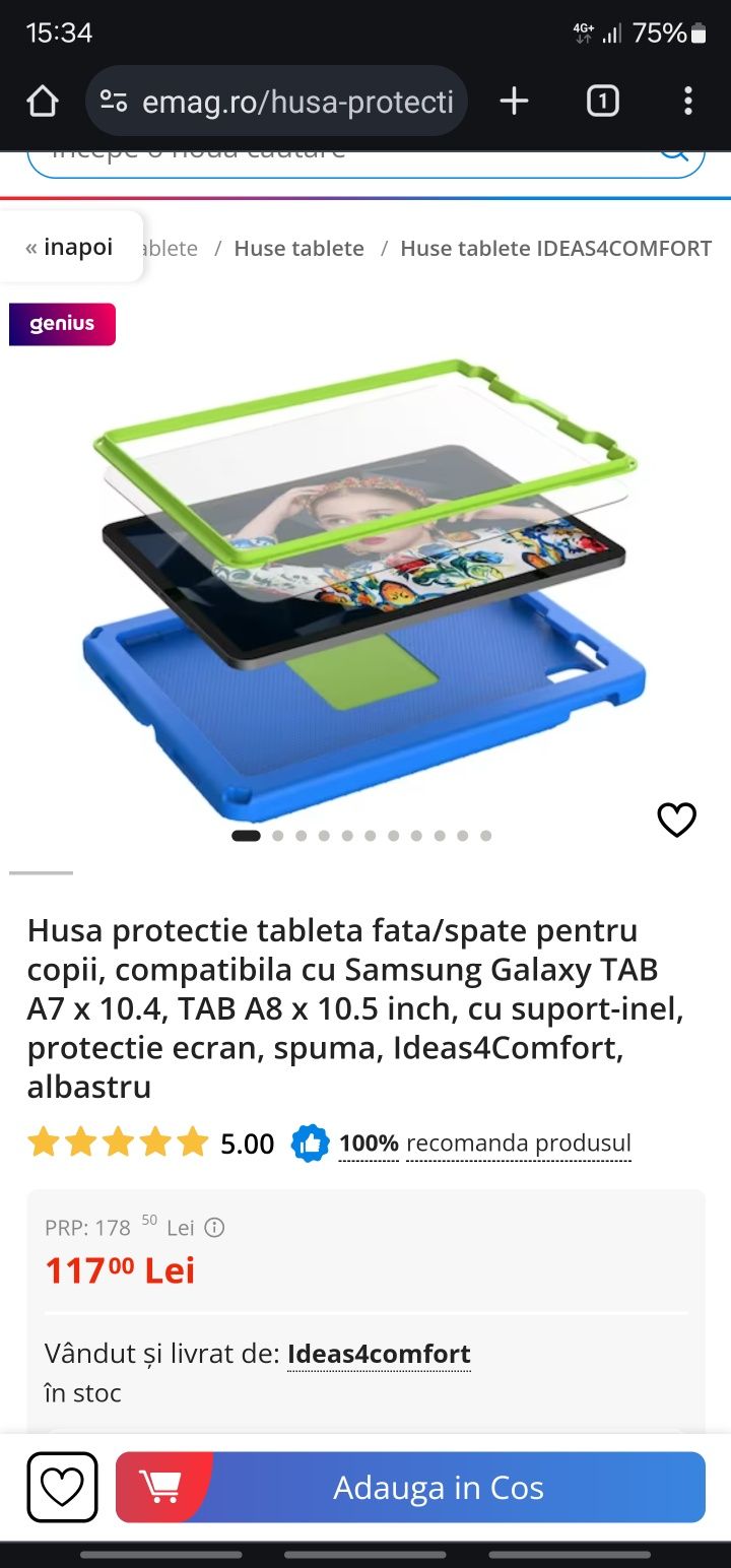 Husa protectie tableta fata/spate pentru copii pt. Samsung TAB A7x10.4