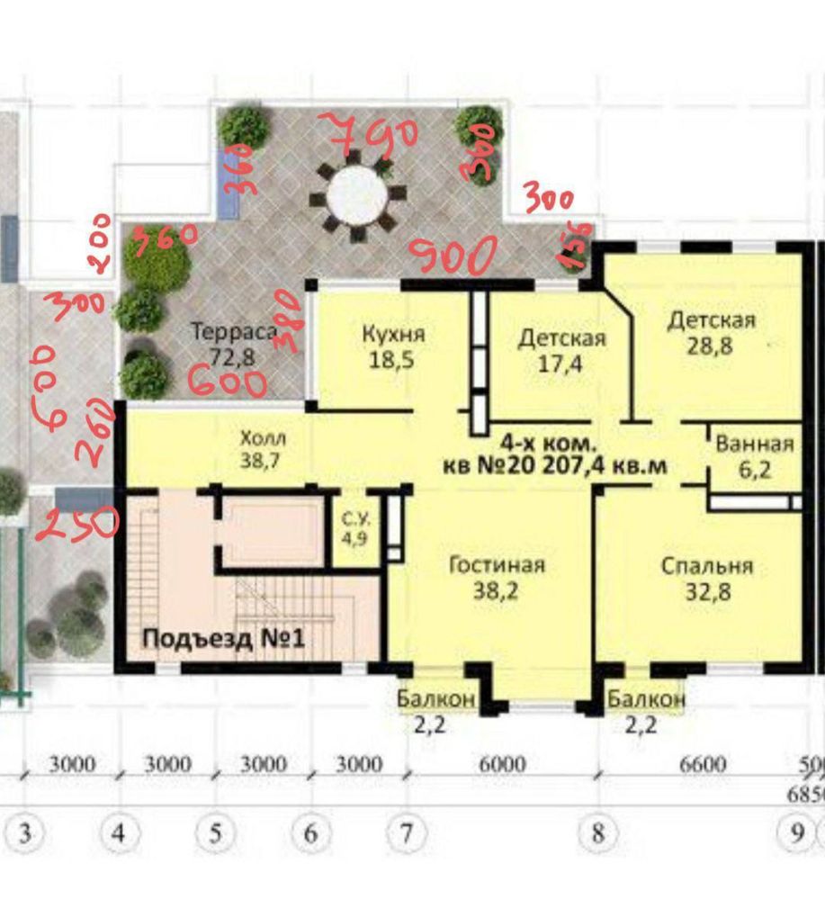 Продается квартира 4х ком 279м2 Коробка ЖК Yangi Darhan