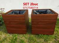 SET 2 bucati jardiniere ghivece lemn gradina flori maro inchis nuc