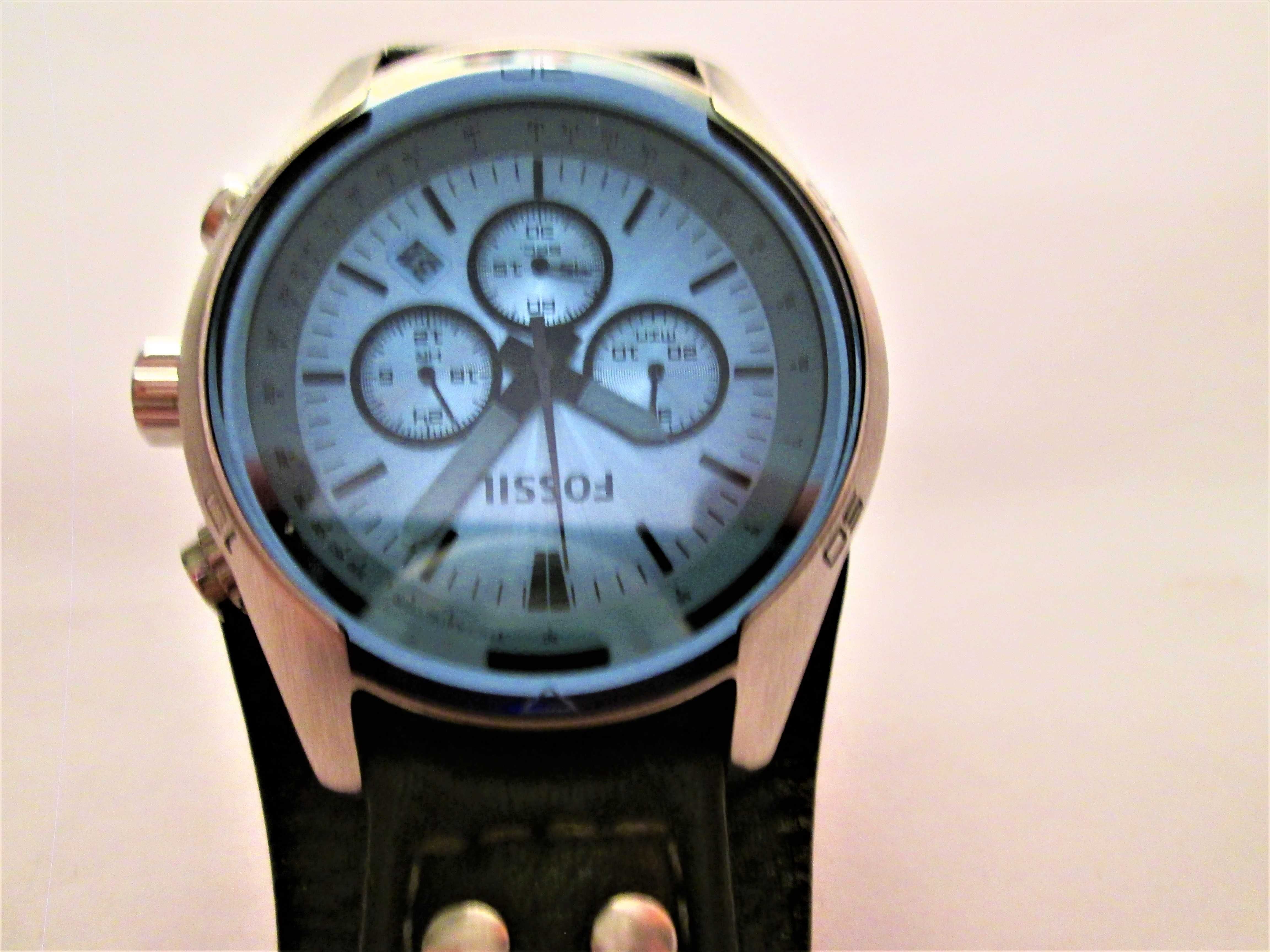 ceas Fossil Chronograph, geam albastru, curea originala