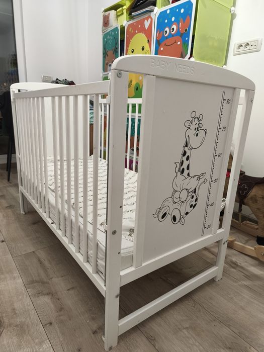 Patut din lemn Timmi BabyNeeds Girafa 120x60 cm laterala culisanta