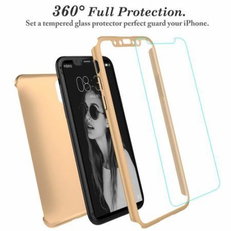 Husa GloMax FullBody Gold pentru Apple iPhone XS cu folie de sticla in