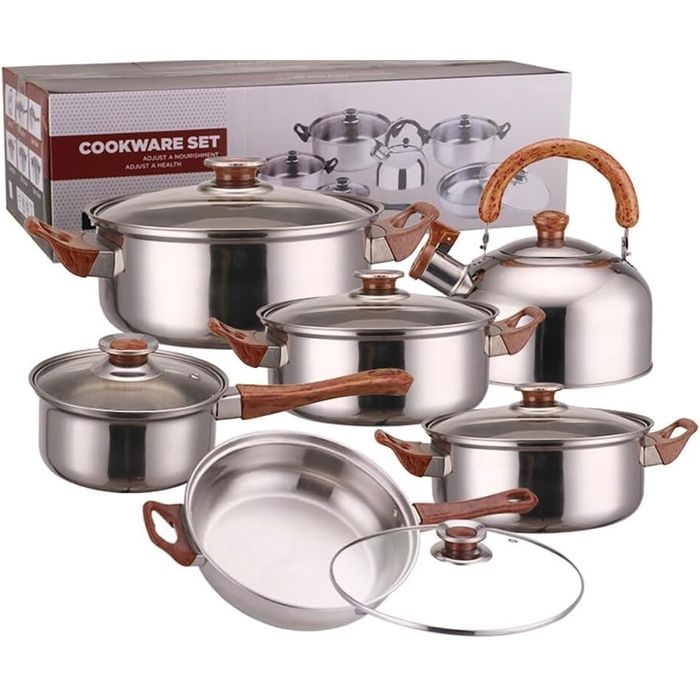 Комплект от 6 тенджери и тигани Cook Ware, дебела неръждаема стомана