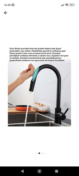 Baterie Bucatarie Cu Dus Extractabil Cu Touch Pentru Pornire/Oprire