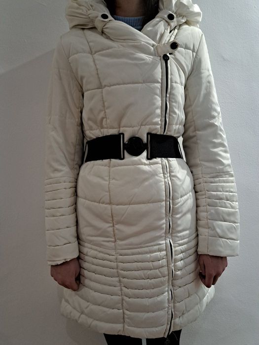 Зимно дълго яке цвят екрю