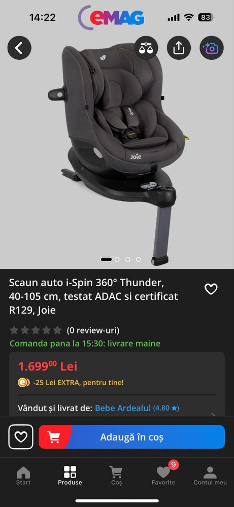 Scaun auto Joie I spin 360 stare excelenta