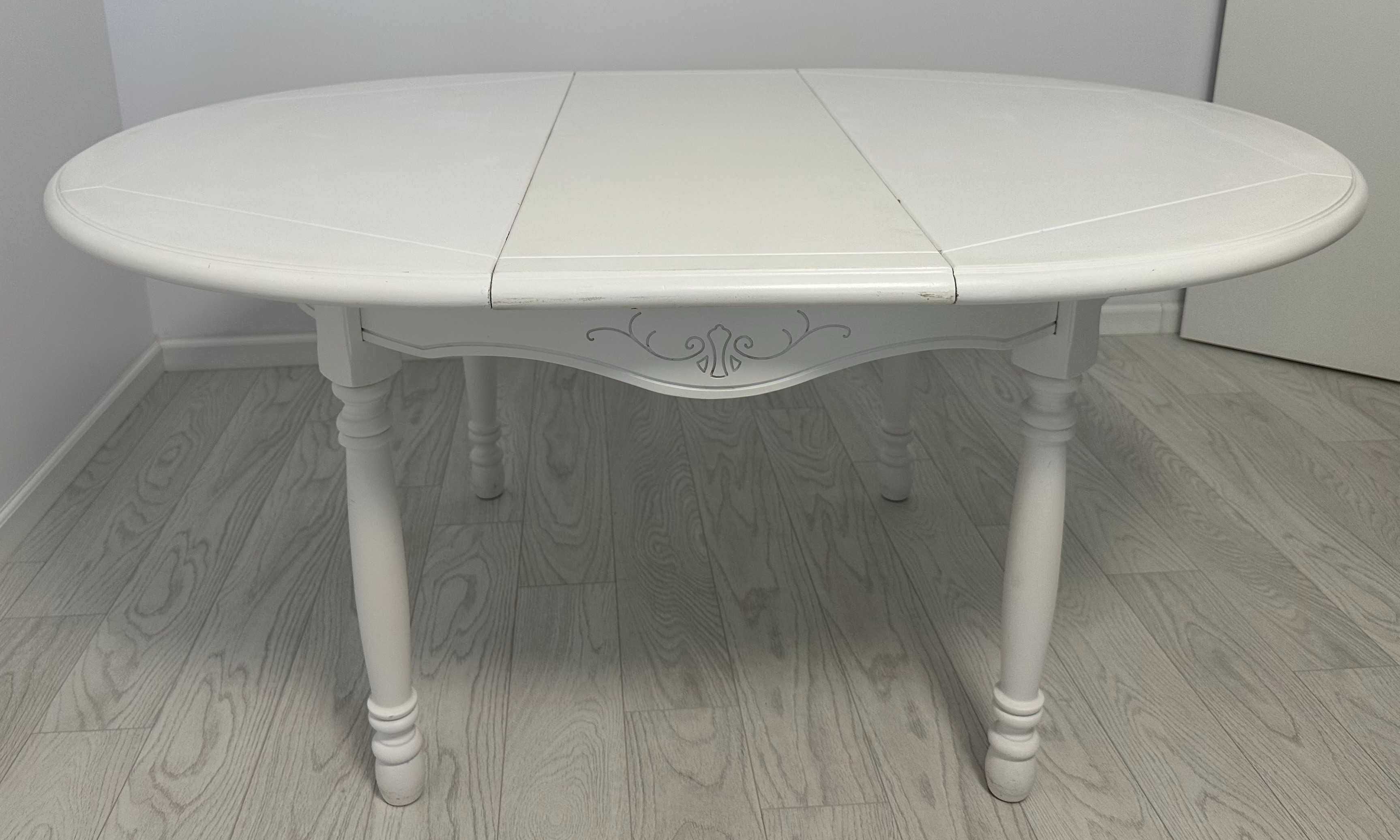 Masa Extensibila alba din lemn masiv; Masa cu blat rotund 120x120