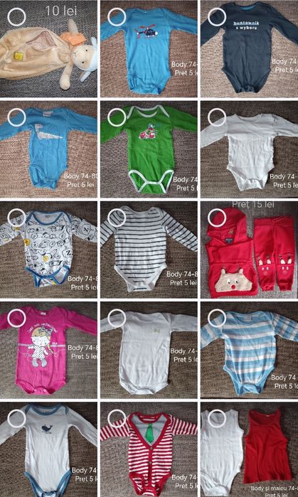 Vând body 74-80, pantaloni, ciorapi, salopete bebe 0-6 luni