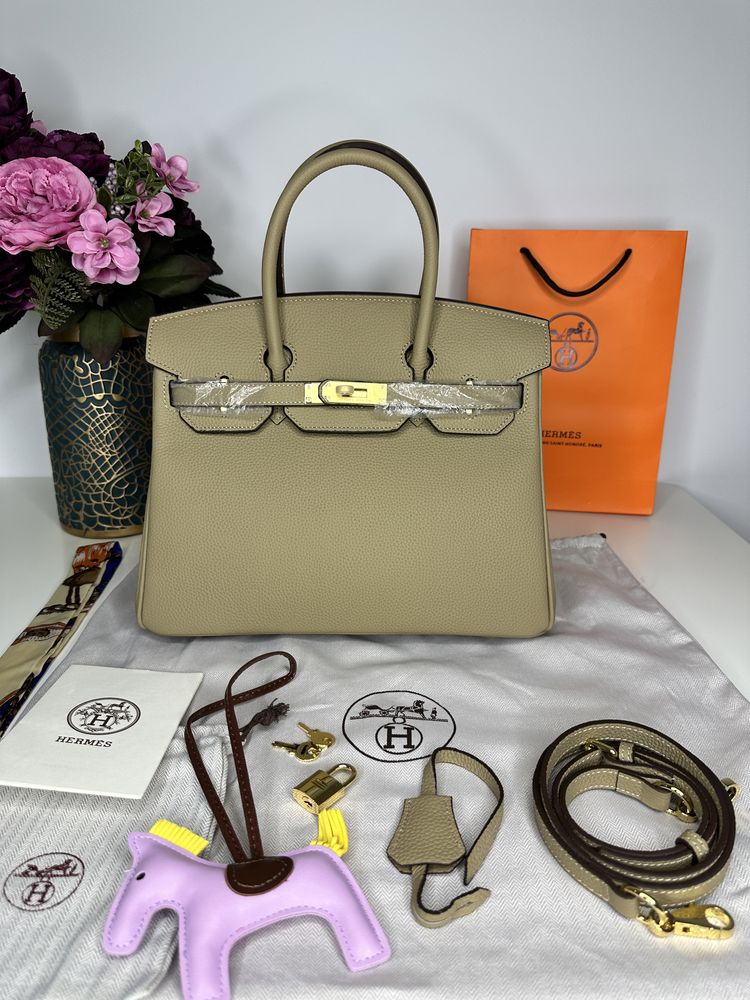 Geanta de lux HERMES Birkin 30 cm etoupe piele naturala 100% cadou