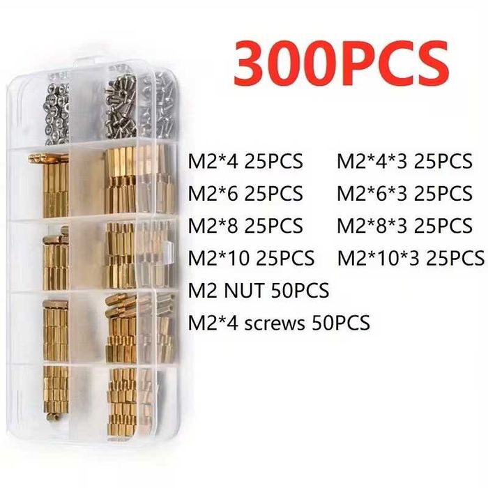 Set 300 buc. Risere / distantiere alama filetate M2