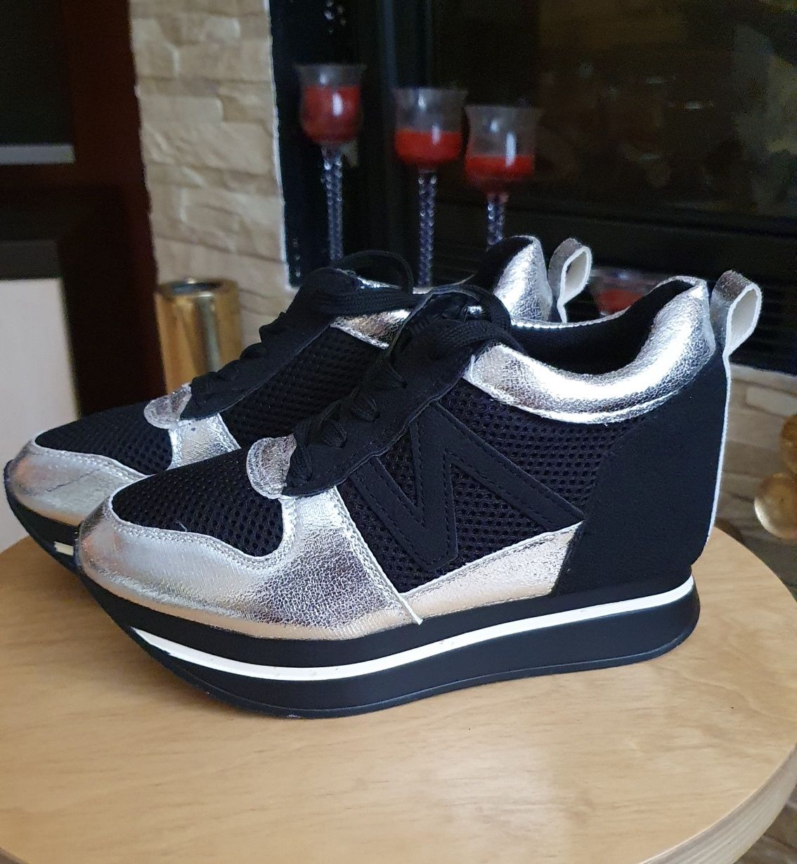 Sneakers/pantofi sport upper, cu toc ascuns și talpă înaltă, nr.36