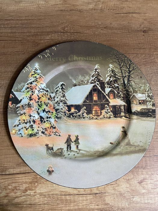 Platou farfurie plastic cu model decor Craciun Zapada Sarbatori Santa