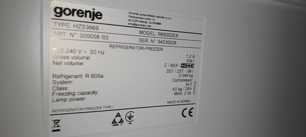 Combina frigorifica Gorenje RK6202EX, 354 l, Clasa A++, 200 cm, Inox