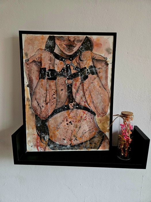 Pictura in acuarea, nud artistic femeie