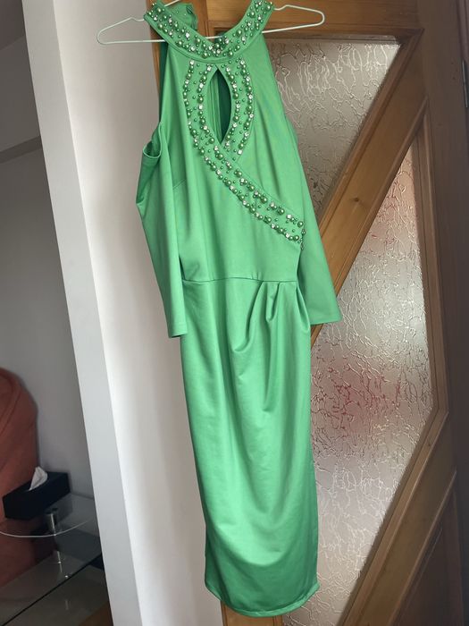 Rochie petrecuta verde aplicatii perle